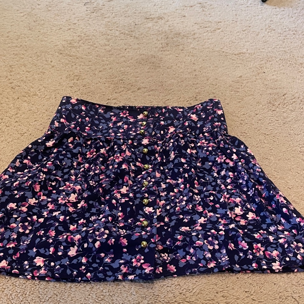 Charlotte Russe Navy Floral A-Line Skirt